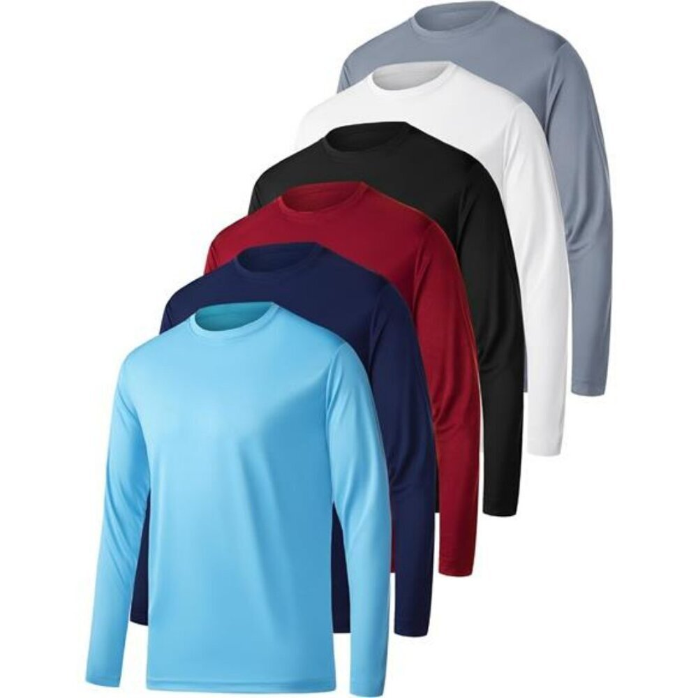 Mens UPF Long Sleeve Workout Shirts Moisture Wicking Sun Protection Tee 6 Pack